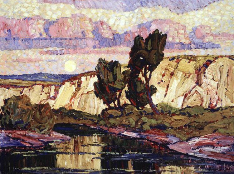 Sven Birger Sandzen Creek at Moonrise oil painting image